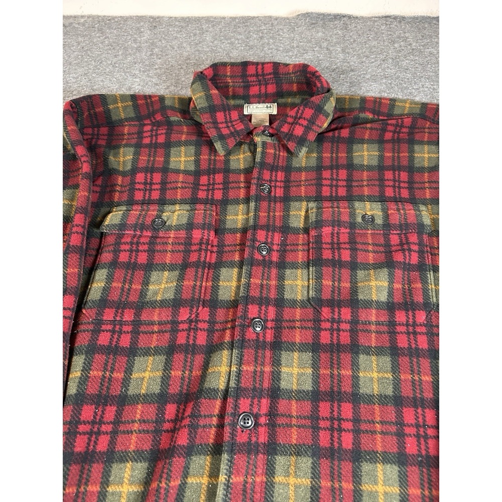 Vintage LL Bean Men Size Large Button Down Top Red‎ Green Flannel Plaid Cotton - Picture 4 of 8